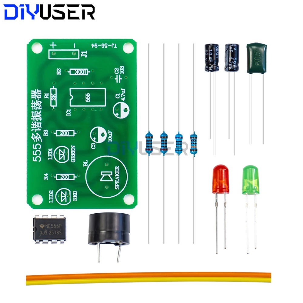 NE555 DIY Kit, LED Flasher & Signal Generator Circuit with PCB for Electronics Education & Solder Practice