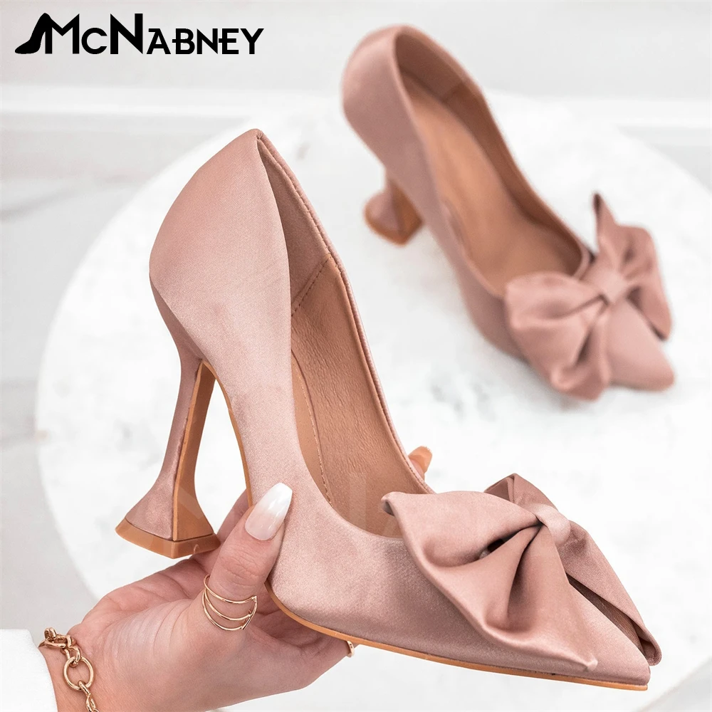 

Satin Bow Pumps Pointed Toe Elegant Women's Shoes Wine Glass Heels Designer Style High Heels for Women Customized Multi-Color