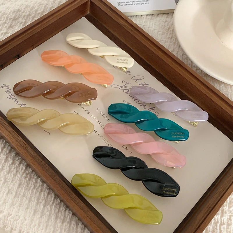 Ins Hot Sale Vintage Twist 6.8cm Long Ponytail Clip Simple Acetic Acid Jelly Colorful Duck Bill Clip Hair Accessories