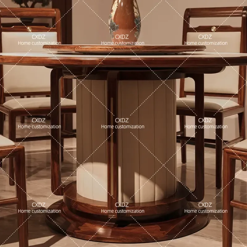 Light Luxury New Chinese Style Solid Wood Rock Slab Round Dining Table with Turntable High End Modern Simplicity 2026 New