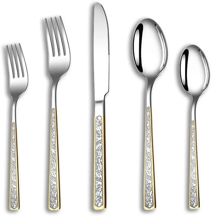 

Набор столовых приборов из 40 предметов с тиснением под золото, нержавеющая сталь, на 8 персон, антикварная отделка, можно мыть в посудомоечной машине