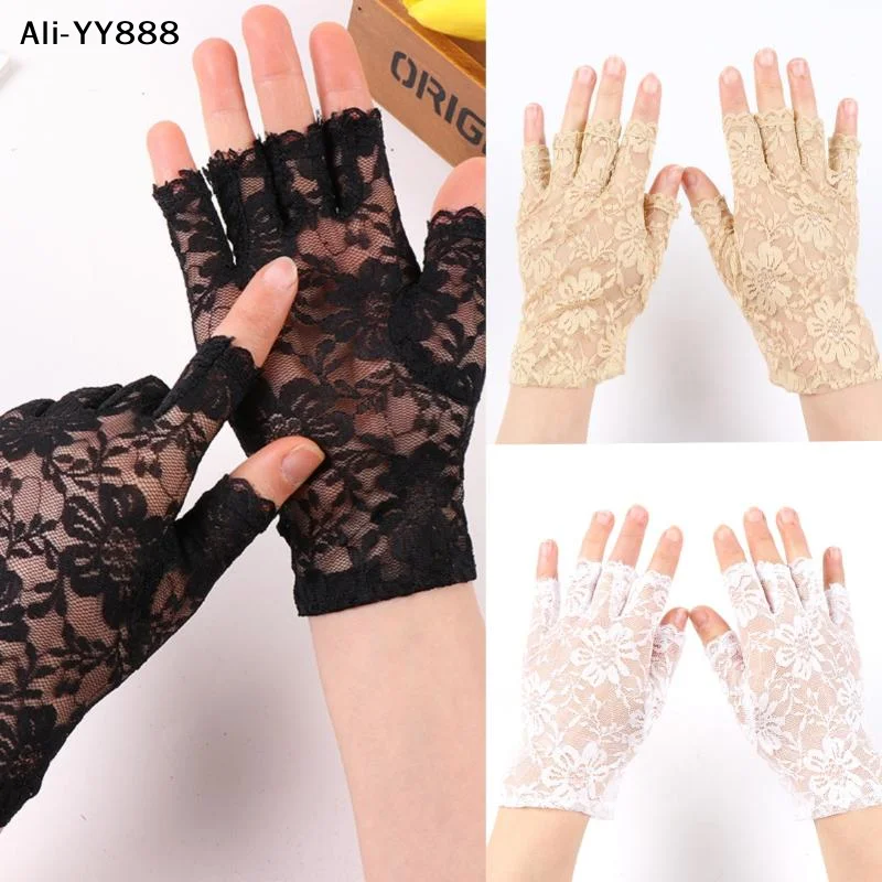 【YY8】Sexy Spitzenhandschuhe für Damen, Sonnenschutzhandschuhe für Damen, Fahrhandschuhe für Damen, halbe Finger, atmungsaktive Netzhandschuhe