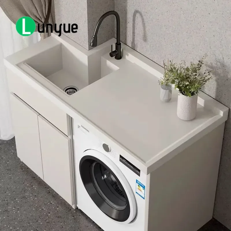 Honeycomb Aluminum Bathroom Cabinet with Ceramic Integrated Basin Balcony Vanity Unit Washing Machine Combo Waterproof