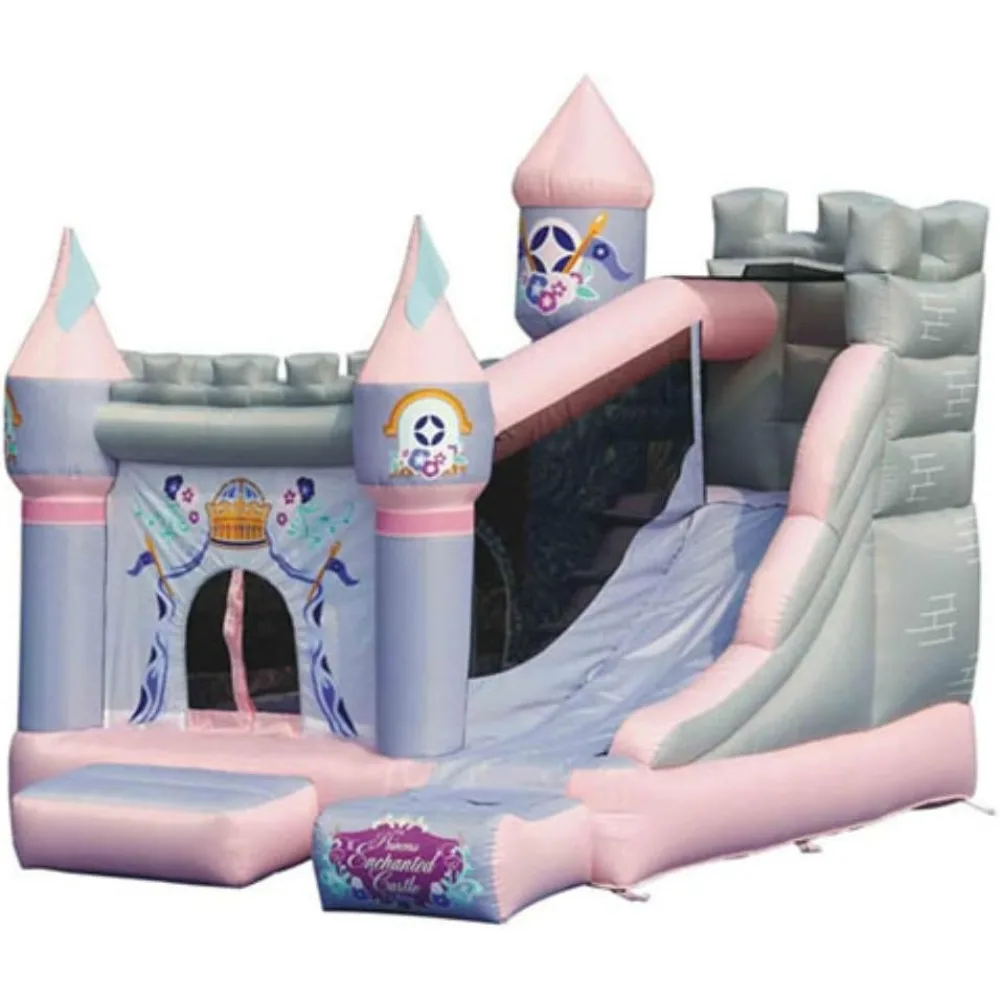 

Princess Enchanted Castle Bounce House with Slide | Inflatable Bouncer | Blower, Carry Bag, Stakes Included | Quick Inflate,