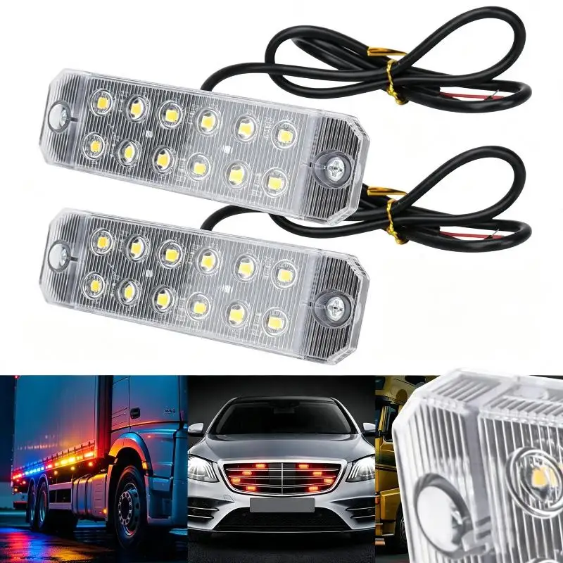 Dual Row Multi Color Strobe Warning Lights 12 LED Super Bright Waterproof 1Pcs for Commercial Vehicle Warning