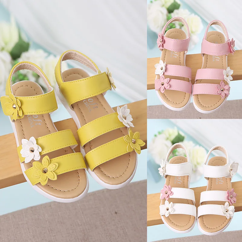 2024 Summer Children Shoes Designer Fashion Flower Soft Soled Sandals Lovely Antiskid Party Dresses Casual Shoes Zapatos De Niña