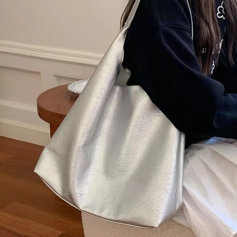 حقيبة كتف ذات سعة كبيرة للنساء محافظ فضية للنساء محافظ وحقائب يد وحقائب يد وحقائب مدرسية وحقائب يد للفتيات