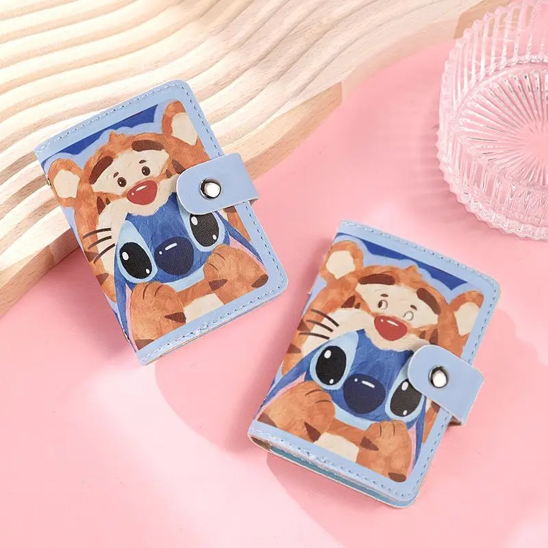 Disney Stitch Card Bags Cartoon Anime Stitch Winnie The Pooh Leather Driver's License Document Clip Women Credit Card ID Holder