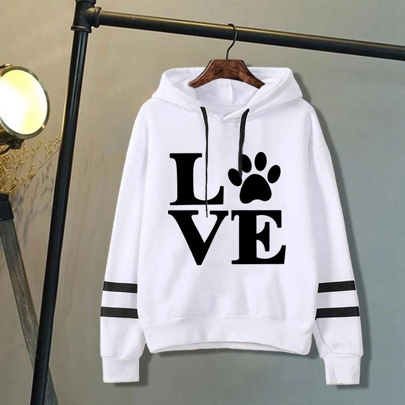 New Love Dog Paw Printed Hoodies Women Men Sweatshirt Hooded Casual Tops Pullovers