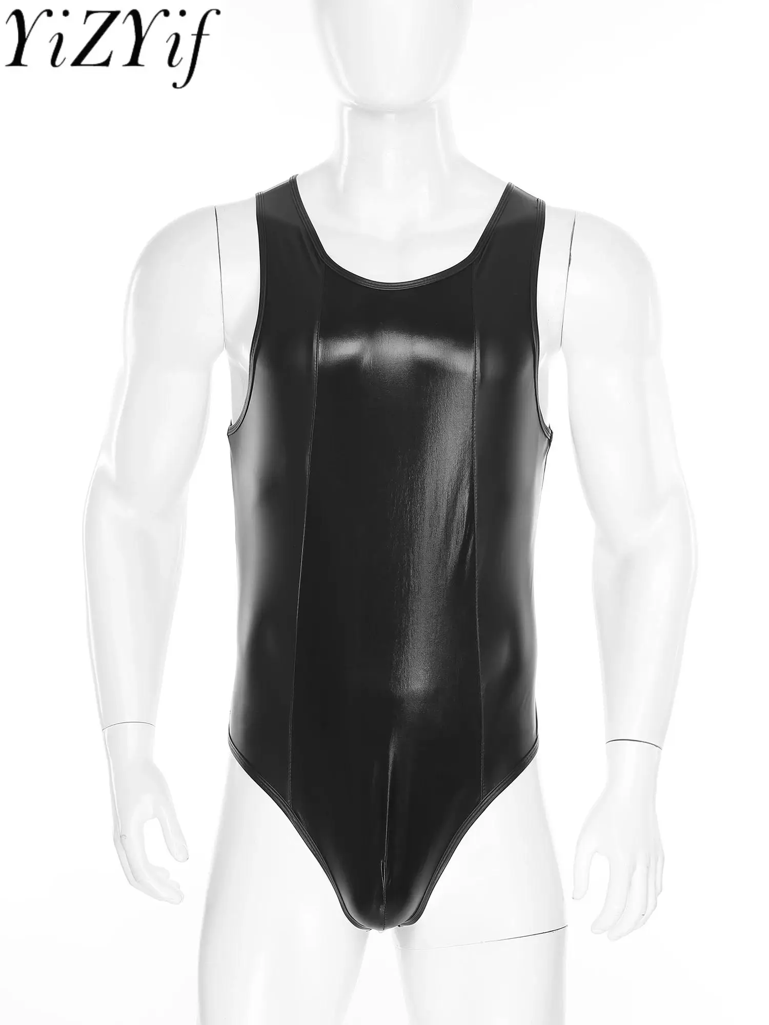 

Мужские глянцевые купальники, боди без рукавов с выпуклой сумкой, стринги с Т-образной спинкой, комбинезон для вечеринки у бассейна, купальники, пляжная одежда для отпуска, дайвинга