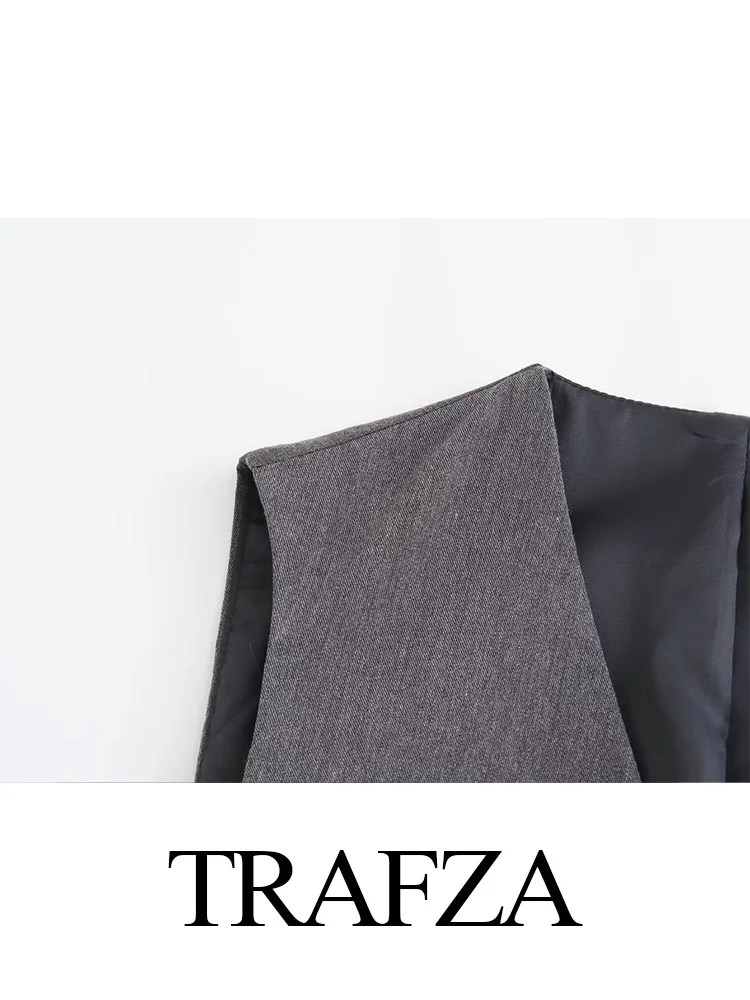 TRAFZA-Camisola de alças Vintage de lapela feminina, lima suspensa, calças de cenoura, cinza, moda unissex, elegante