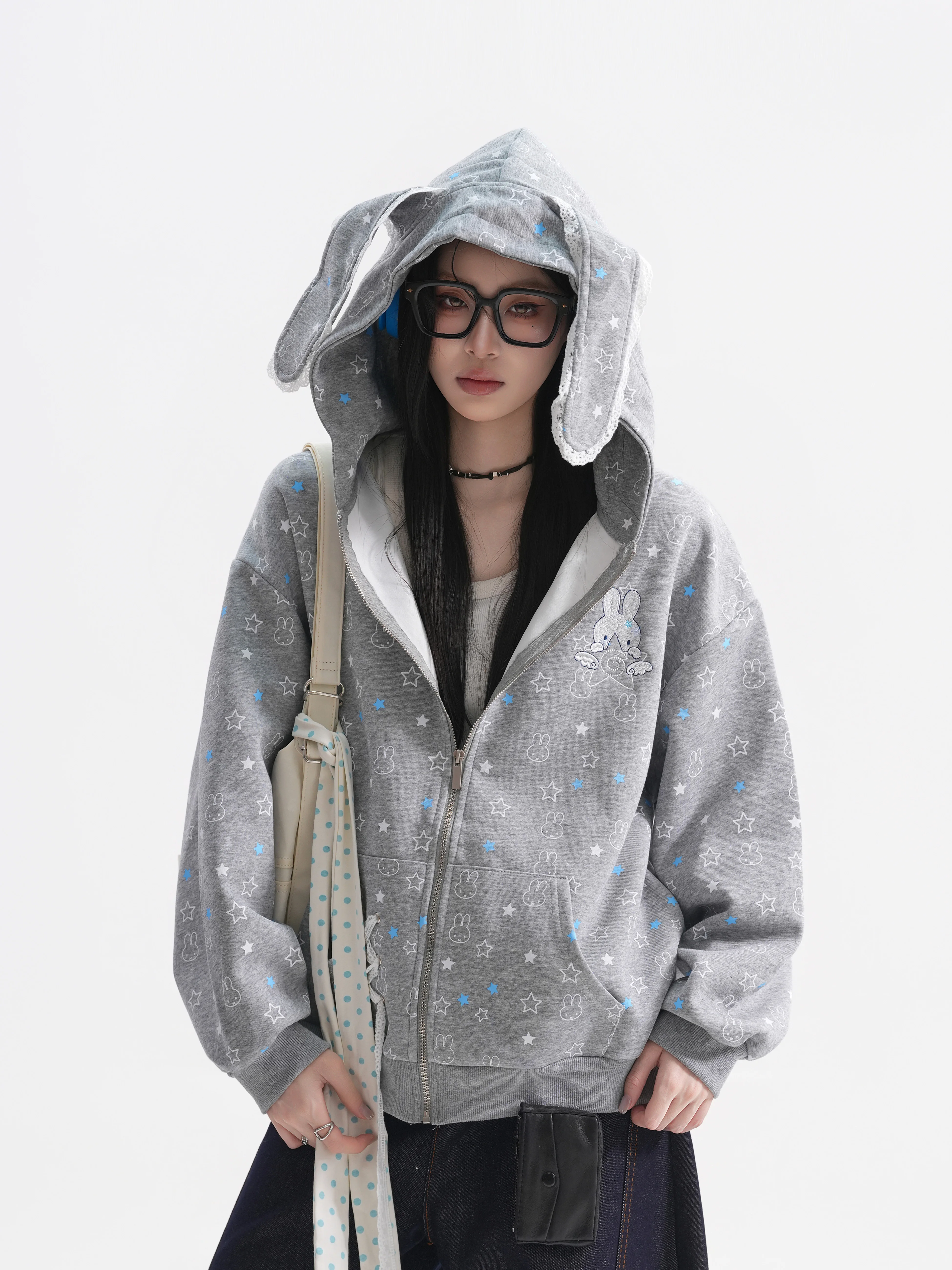 Ladies' Lazy Style Rabbit Ear Short Coat Loose Fit Autumn Hoodie Casual Fashion Korean Style Cotton Polyester Blend