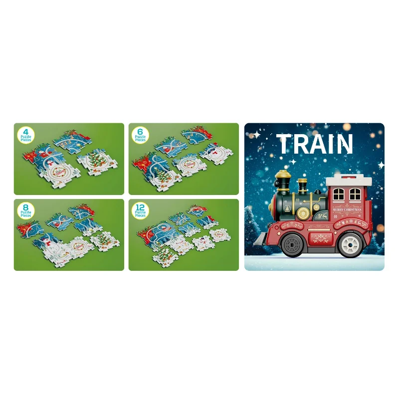 Conjunto de trilhos de trem elétrico de natal, quebra-cabeça diy, carro ferroviário, brinquedo educacional com luzes para crianças, meninos, meninas, presentes, playset