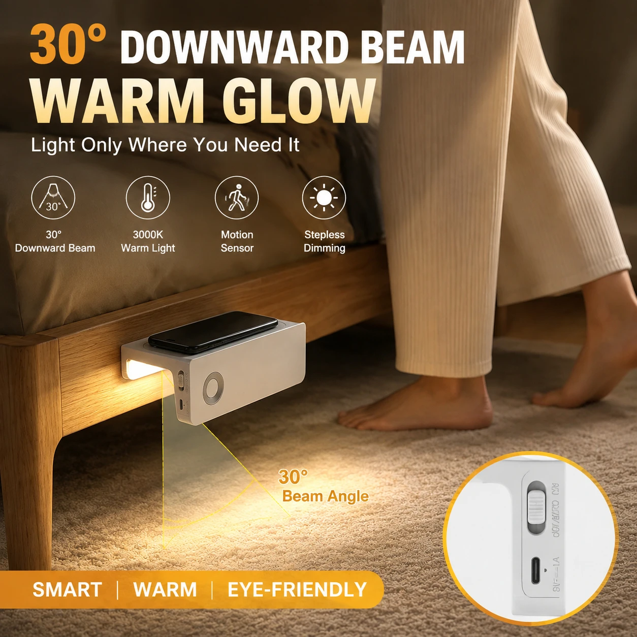Motion Sensor Night Light, Backlit Cabinet Light, Auto On/Off, Smart Inductive Shelf Light