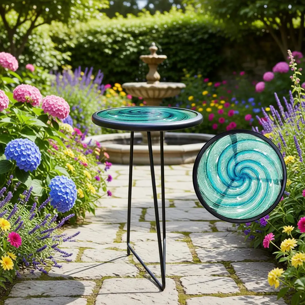 

Зеленый круглый металлический приставной столик 12 дюймов для улицы/помещений, для патио или балкона