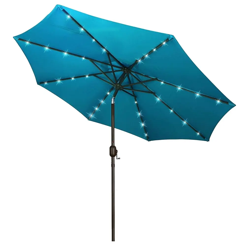 

9 Ft Solar Umbrella 32 Led Lighted Patio Umbrella Table Market Umbrella With Tilt And Crank Outdoor Umbrella For Garden, Deck,