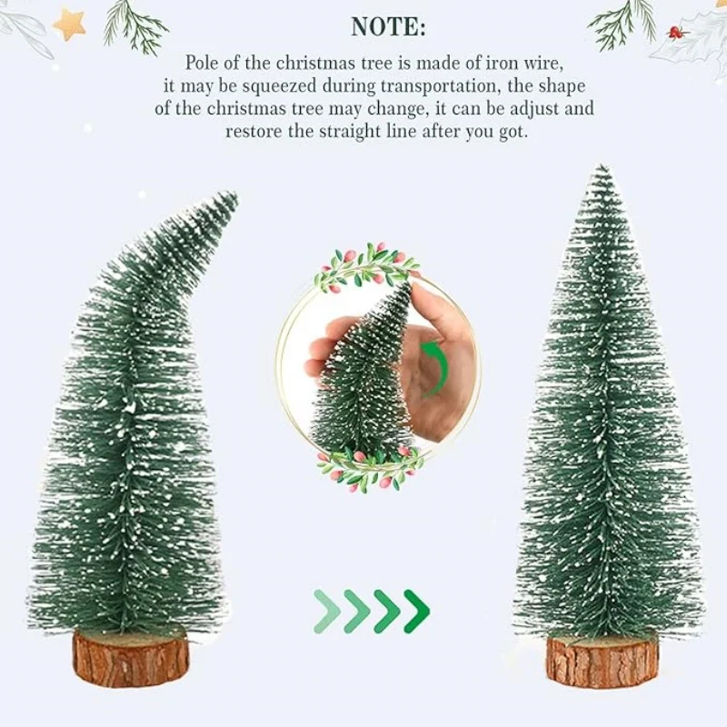 Desktop miniatuur kerstbomen Mini dennenboom met sneeuw- en houten basis voor Kerstvakantiefeest Thuis Tafelblad Auto Tuin Decor
