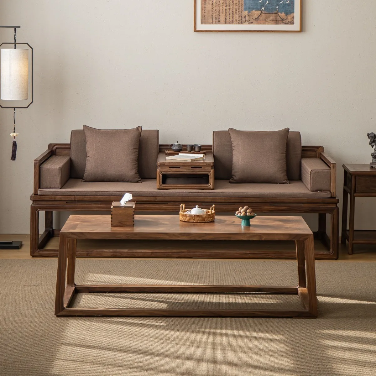 سرير أرهات من خشب الدردار الأسود سرير أريكة من الخشب الصلب مينغ الماهوجني