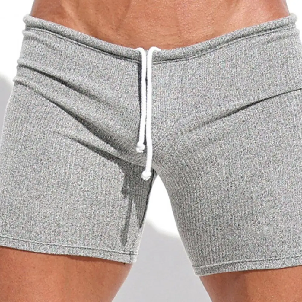 Verão masculino shorts cordão cintura elástica fino ajuste acima do joelho comprimento cor sólida férias praia esporte casual calças curtas