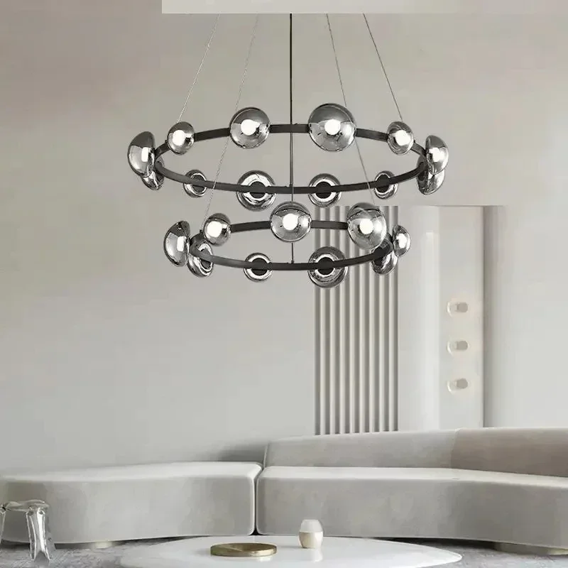 Modern Home Decoration Hanging Chandelier Nordic Led Lights Mushroom Shaped Glass Lampshade Bedroom Living Room Dining Lightings
