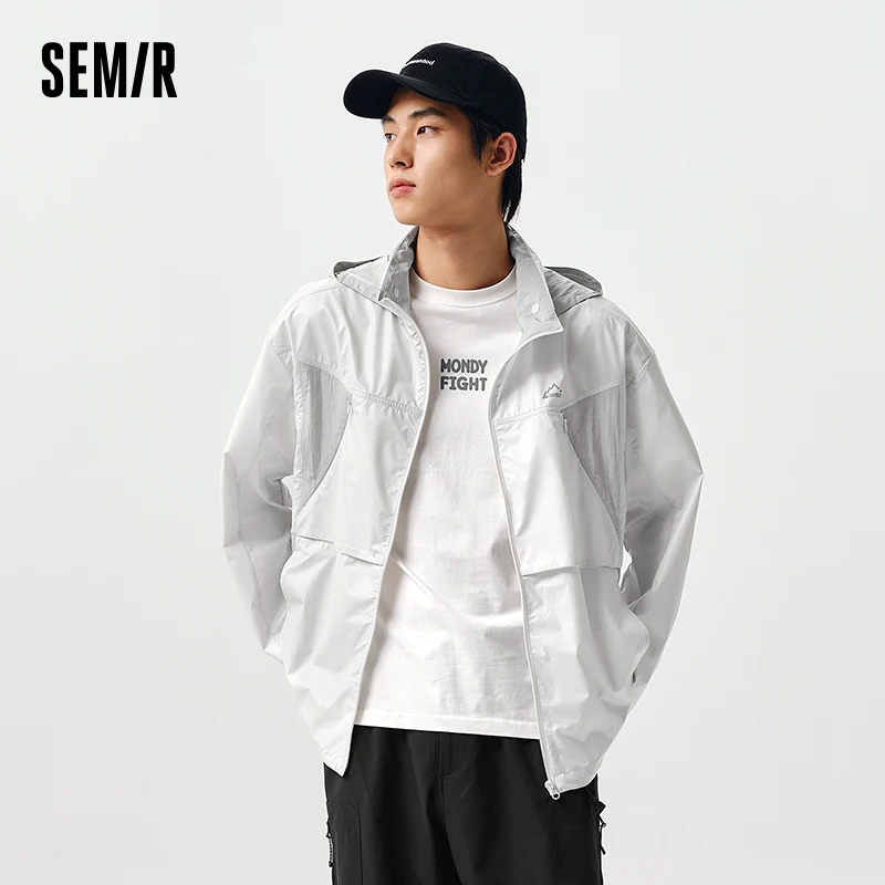 Semir Jacket Men 2024 Spring New Style Stitching Contrast Color Loose Hooded Casual Jacket Luminous Outdoor Sports Trend Coats