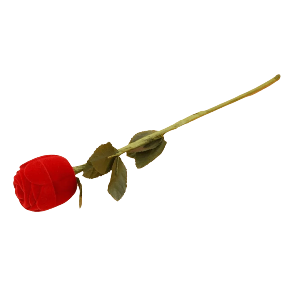 

Red Velvet Rose Ring Box with Leaves Simulation Flower Valentine's Day Rose Ring Romantic Gimmick Flower Wedding Ring Box