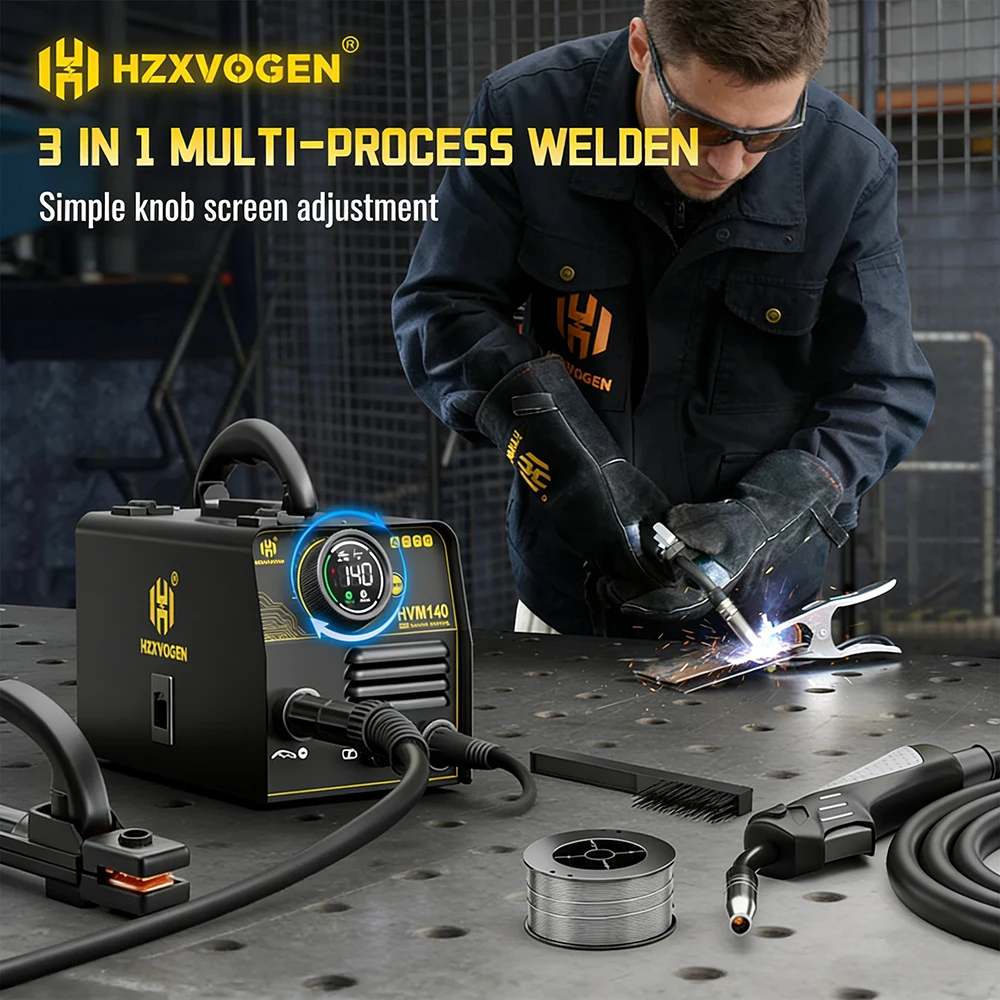 HZXVOGEN 220V MIG140 Soldadora 3 en 1 ARC MIG sin Gas Lift TIG Control de Sinergia Máquina Inverter Sin Gas Semiautomática para Soldadura MIG