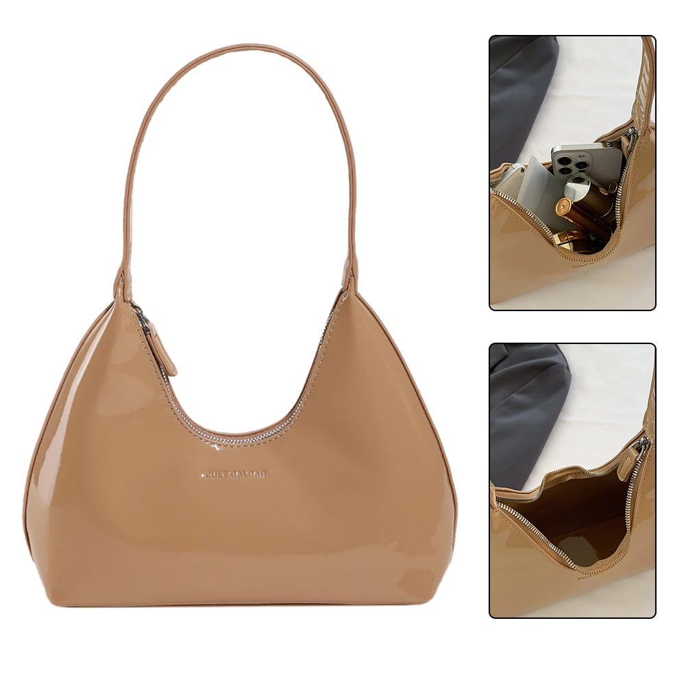 

Women Patent Leather Tote Bag Versatile Fashion Shoulder Bag Casual Satchel Hobo Bag Zipper Armpit Bag Girl Shopper Purse