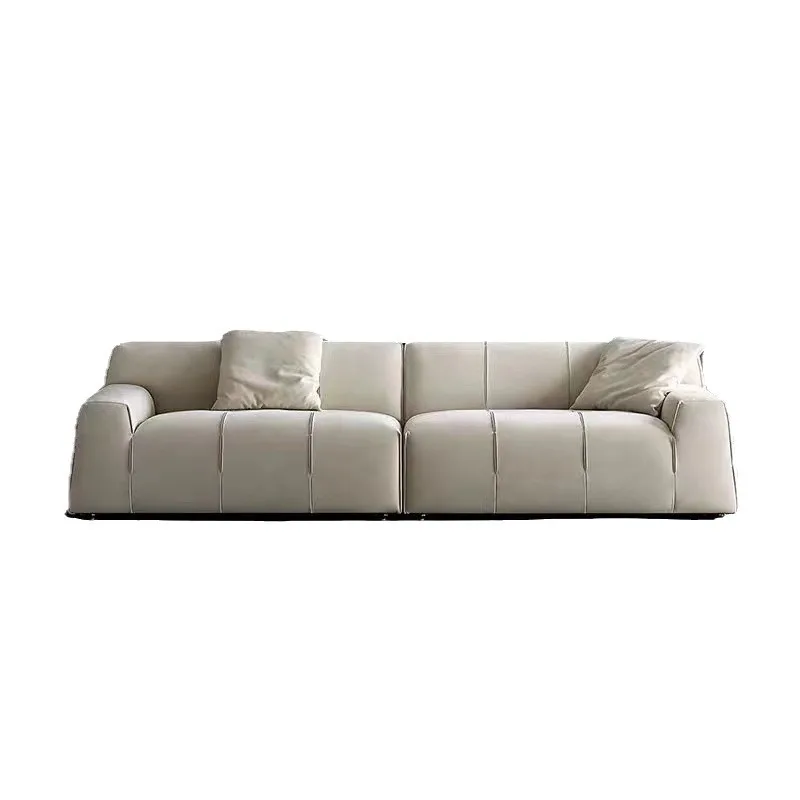 

Modern simple cream style fabric sofa small apartment living room three people light luxury wabi sandy wind straight row matte