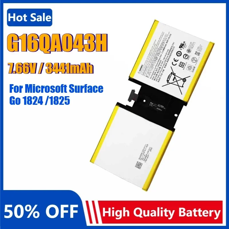 

New G16QA043H Laptop Battery for Microsoft Surface Go 1824 1825 2ICP4/76/76 Tablet Bateria 7.66V 3441mAh Built-in Battery
