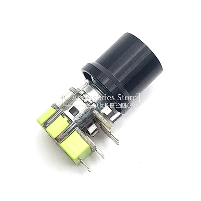 3PCS 12 Type R125G Potentiometer Duplex With Switch B50K Volume Audio Amplifier 8Pin Flower Shaft Length 15MM With Knob Cap