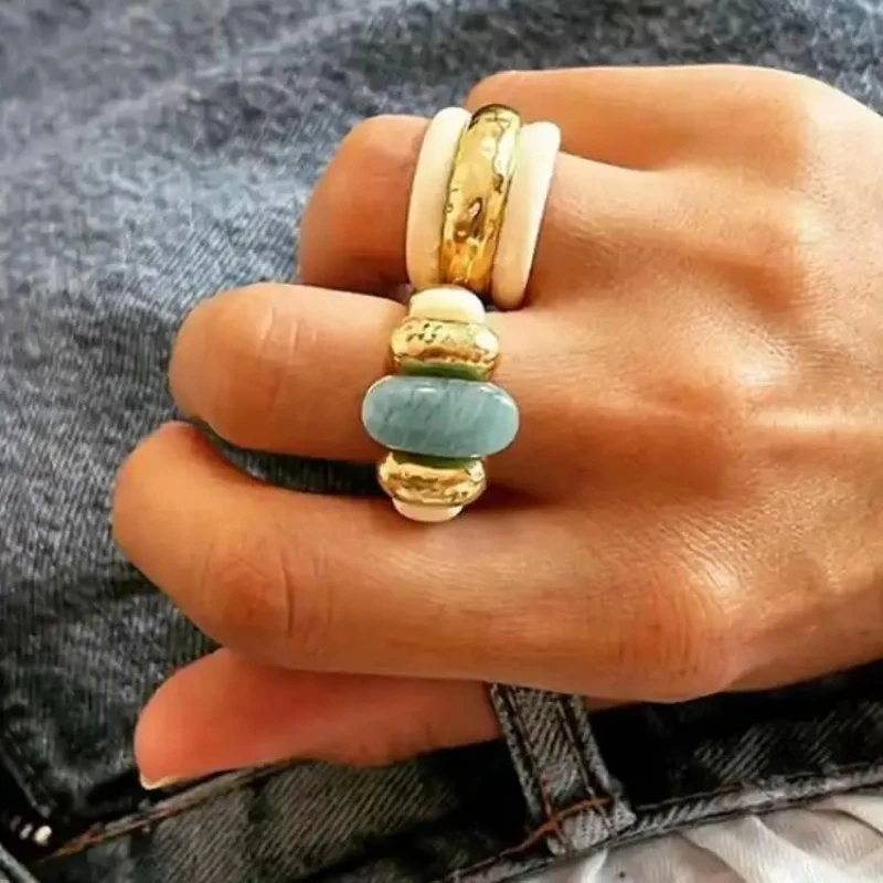 

Europe Blue Natural Stone Gold Plated Luxury Ring Woman High Quality Charm Ring Trend