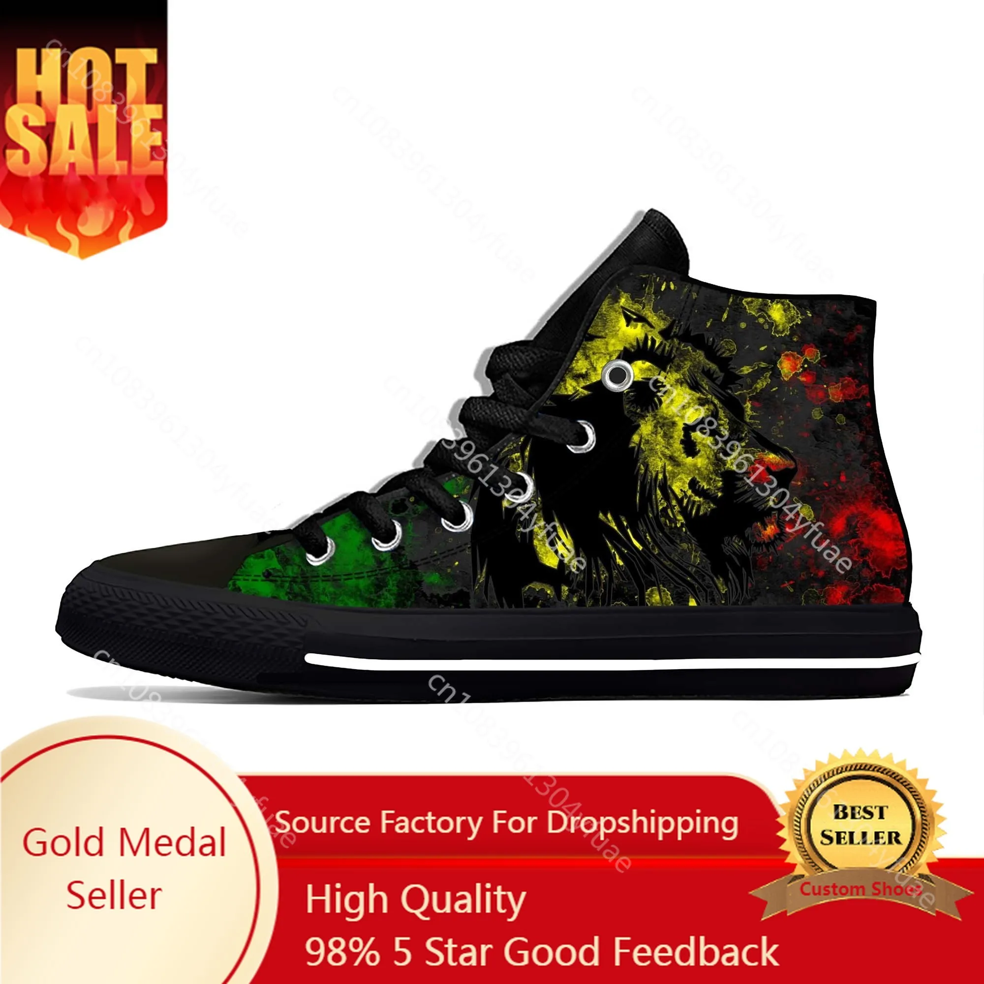 

Reggae Rasta Rastafari Rastafarian Lion Jamaican Casual Cloth Shoes High Top Comfortable Breathable 3D Print Men Women Sneakers