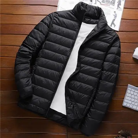 

Men's Ultra-Lightweight down Cotton Jacket Short Casual Stand Collar Coat Warm Autumn Winter Streetwear Slim Fit Long Style