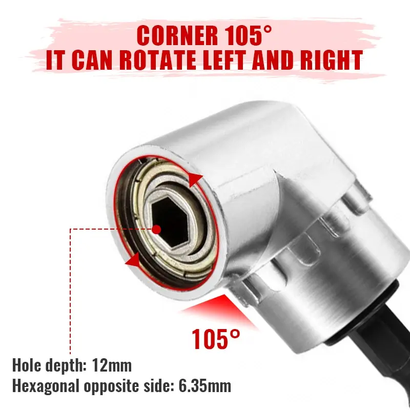 105 Degree Right Angle Drill Attachment and Flexible Angle Extension Bit Kit for Drill Screwdriver Socket Adapter Tools