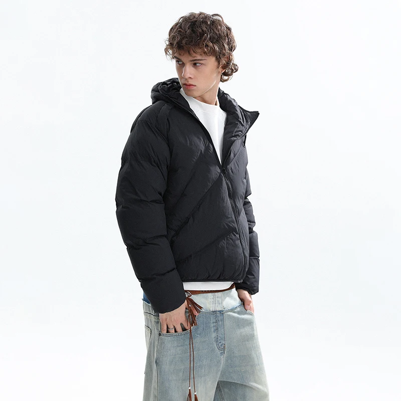 LUZHEN 2026 Winter New Fashion Niche Design Slant Zipper Hooded Padded Coat Men's Handsome Solid Color Bread Parka Jacket JY9362
