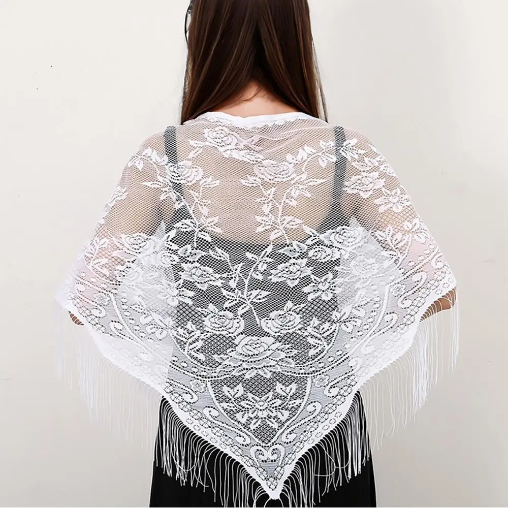 Fashion Church Shawl Lace Veil Polyester Scarf Bandana Church Prayer Wedding Mantilla Chapel White Embroidered Hijab Women Scarf