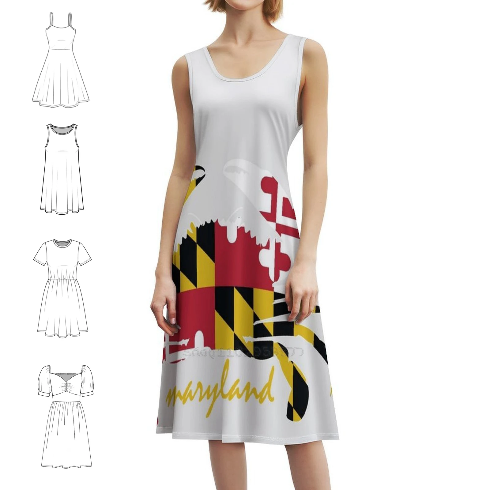 

Maryland Crab Script Women's Elegant Party Dress A-Line Dress With Short/Long/Sleeveless Options Flag Md Maryland 301 Crab