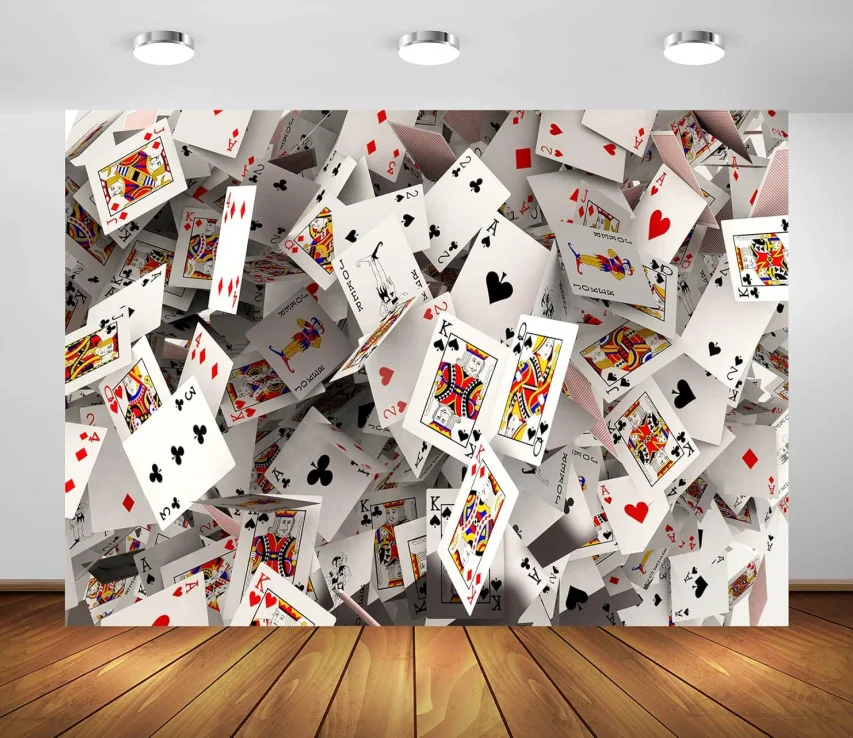 

Poker Backdrop 3D Playing Cards Photography Background Casino Party Las Vegas Party Decorations Poker Card Backdrop