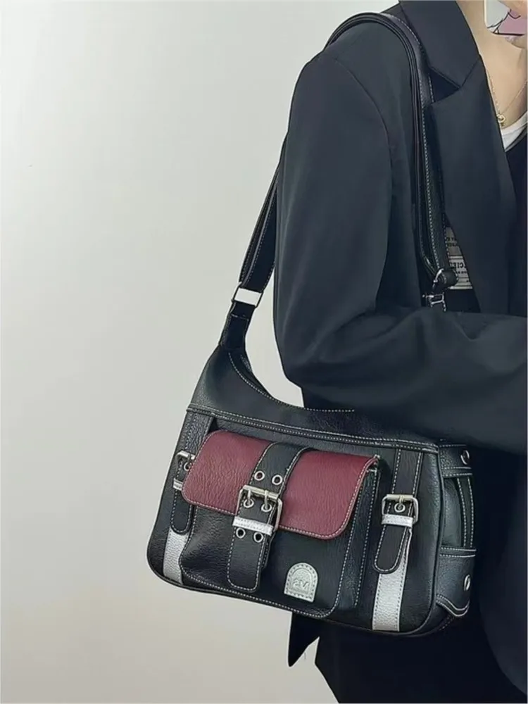 Y2k Hot Girls PU Leather Crossbody Bags For Women Korean Fashion Vintage Shoulder Bag 2024 New Winter Trendy Cool Tote Handbags