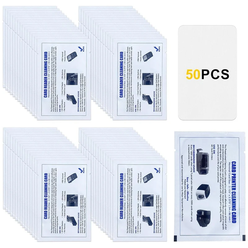 50 PCS Dual Side Card Reader Cleaner White Plastic POS Swipe Terminal Cleaning Cards