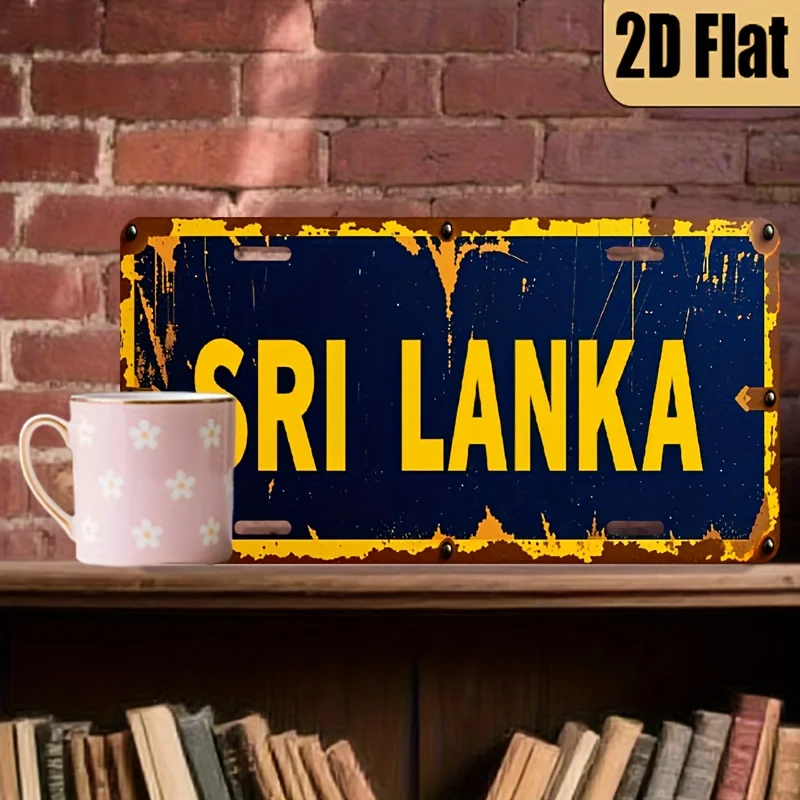 1pc Vintage Sri Lanka License Plate - Antique Blue & Yellow Retro Car Decor, 6x12 Inch (15x30cm) - for Home, Office, Cafe, or Mo