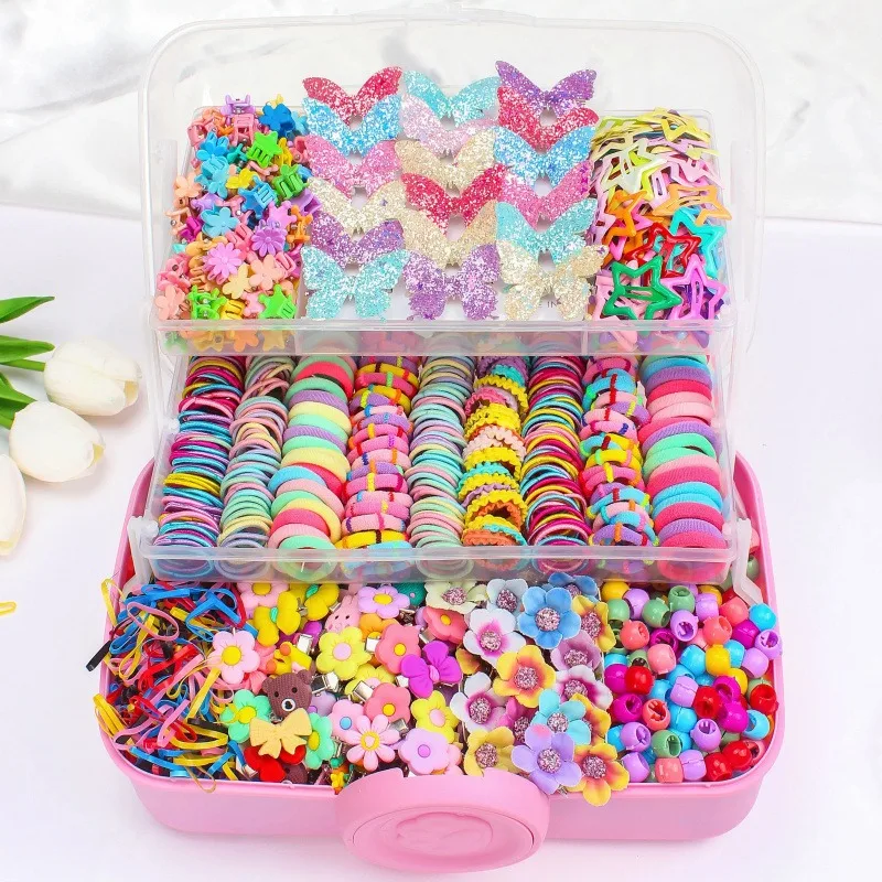 Conjunto de 510 peças de acessórios de arco colorido, flor e pequenas estrelas – um lindo conjunto de acessórios de cabelo que as crianças adoram.