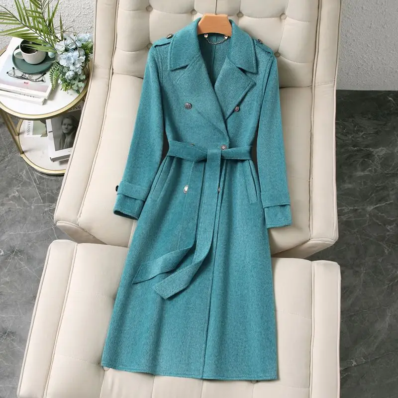 جديد الراقية الوجهين الصوف معطف الصوف المرأة الخريف الشتاء مزاجه طويل التلبيب معطف الصوف الدافئ معطف أبلى السيدات #1