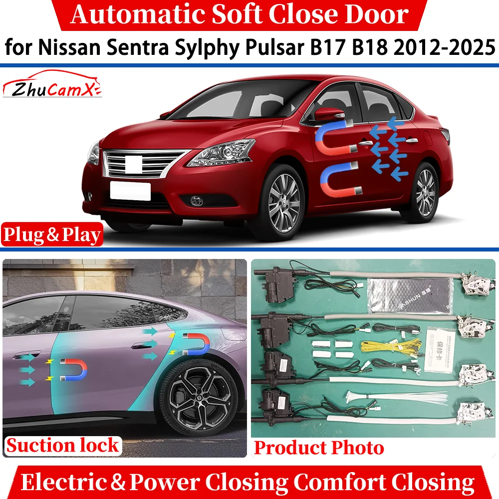 for Nissan Sentra Sylphy Pulsar B17 B18 2012-2025 Car Automatic Soft Close Door Electric Power Comfort Closing Suction lock
