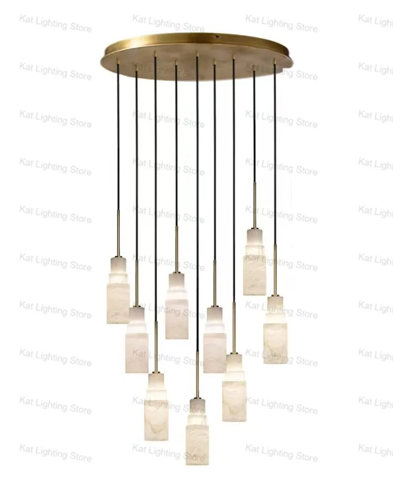 

Luxury Snowflake Marble Chandelier Lamp Round Rectangular Adjustable Chain Brass Black Lustre Dimmable Villa Ceilings