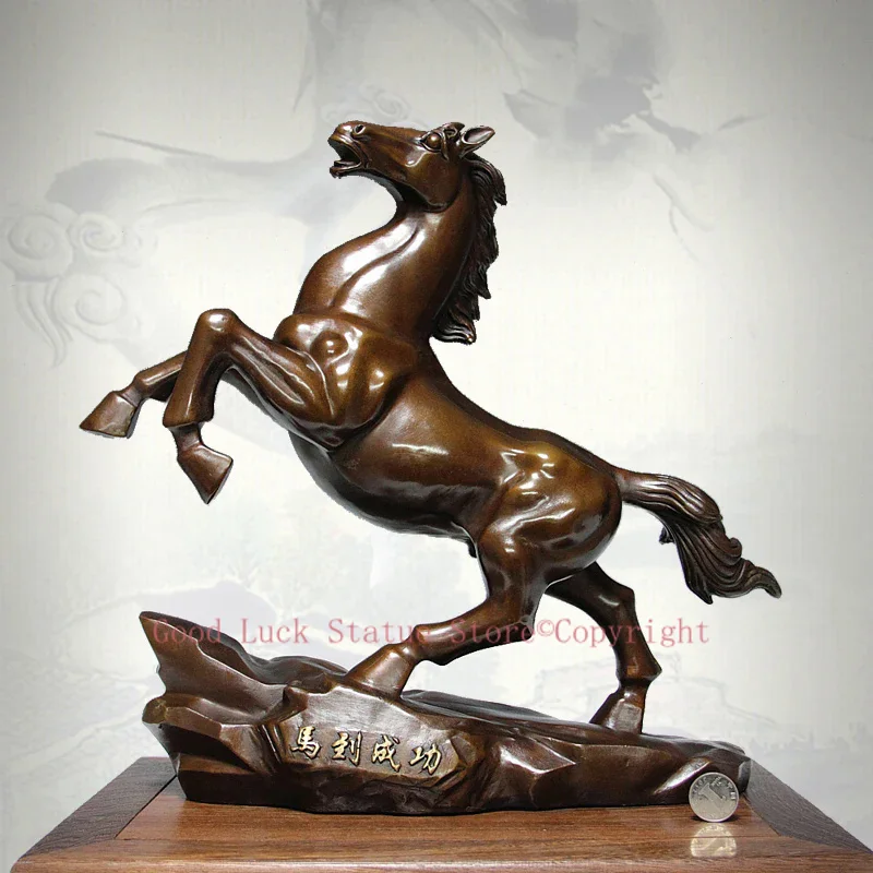 Good luck-Success GOOD HOME Company business decorative KAIGUANG FENG SHUI bronze HORSE statue Mascot # home art large