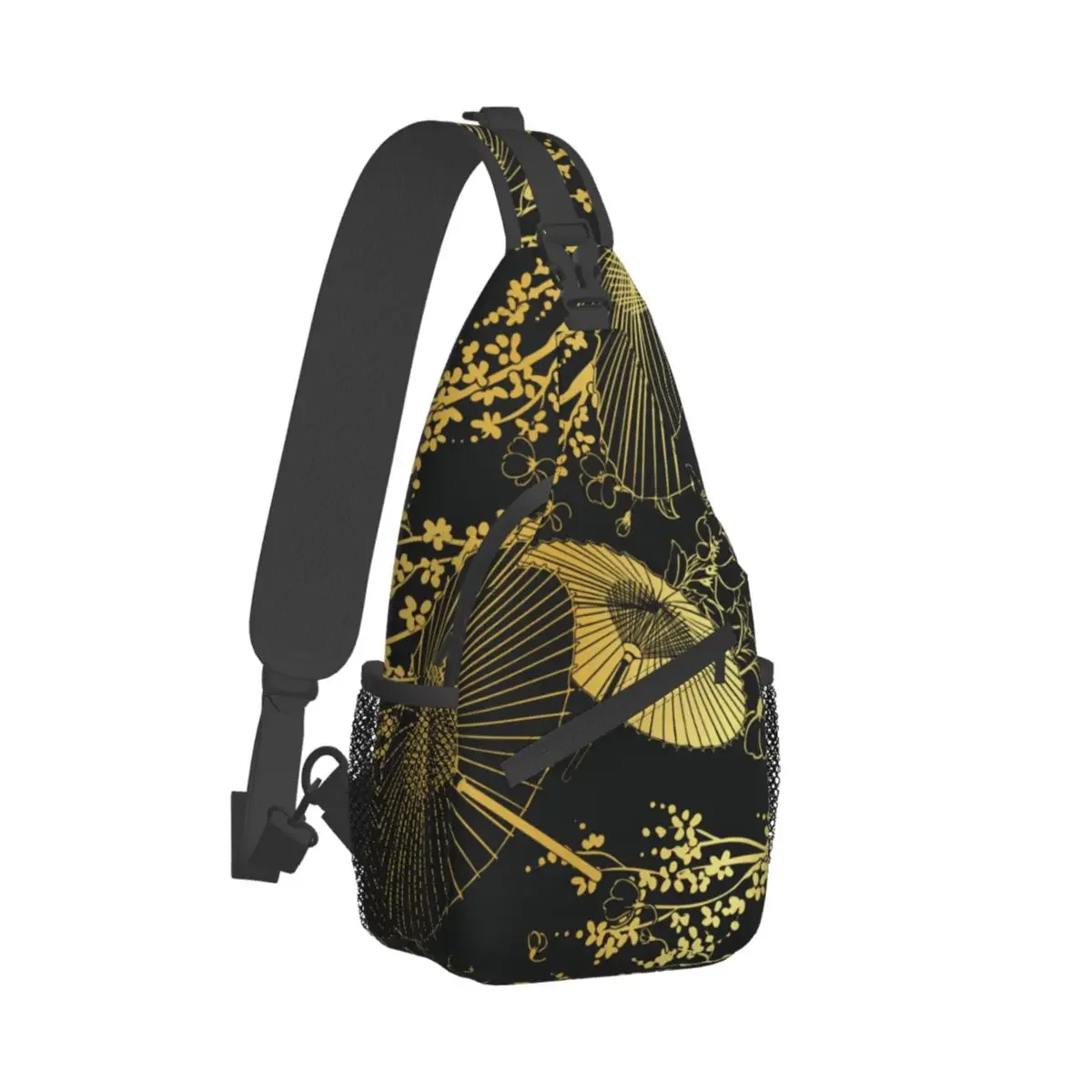 Gold Unbrella Traditional Design Crossbody Chest Bags Japanese Style Pockets Travel Pack Messenger Sports Teens Shoulder Bag