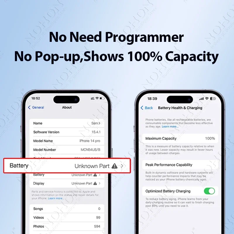 NOHON Battery Cell for iPhone 11 12 13 14 Pro Max XS XR High Capacity Batteries BMS Repair Battery Health Bateria No Flex Cable