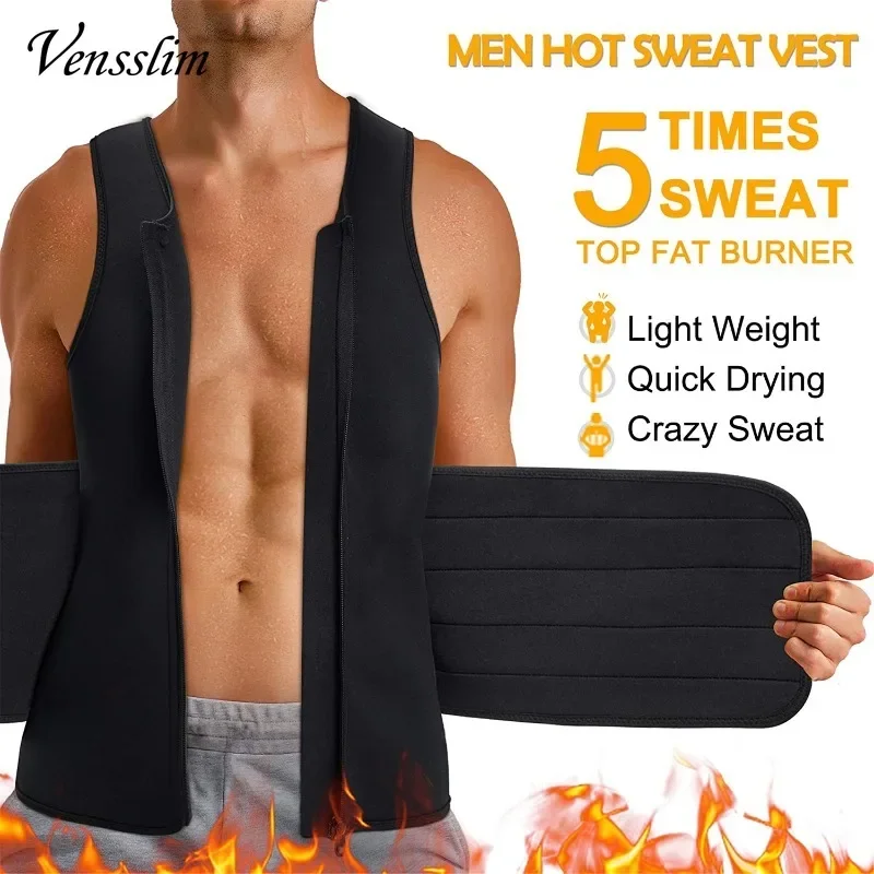 Vensslim Waist Trainer for Men Hot Neoprene Sauna Suits Zipper Sweat Vest with Adjustable Belt Gym Workout Body Shaper Tank Tops